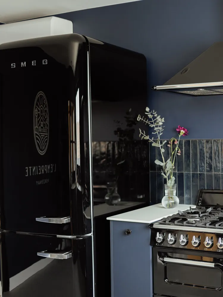 Réfrigérateur et piano de cuisson de la cuisine du gîte